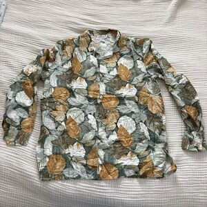 Vintage Stunt Fall Leaves 100% Silk Button Up‎ Shirt Womens Size Medium